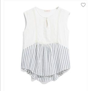 Mixed material crochet detail blouse